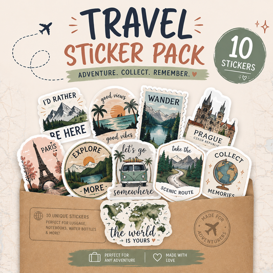 Adventurer's Travel Sticker Pack – 10 Unique Designs
